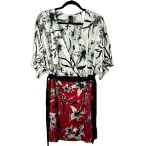 Jets by Jessica Allen Silk Blend Floral Red White Knee Length Dress Size 8